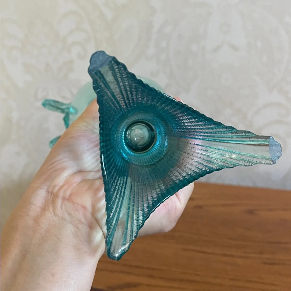 Rare Vintage Blenko style Aqua Glass Fish vase 12.5” tall